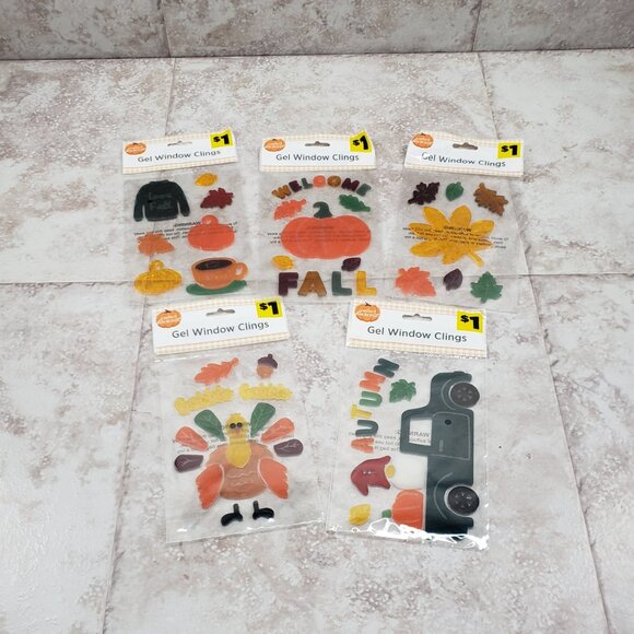 Autumn Decals Fall Gel Perfect Harvest Small Thanksgiving Window Clings 5 Packs - Picture 1 of 12